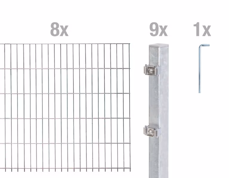 Alberts 655839 Recinzione a doppia rete metallica come set completo di 18 pezzi, zincato a caldo, altezza 80 cm, lunghezza 16 m