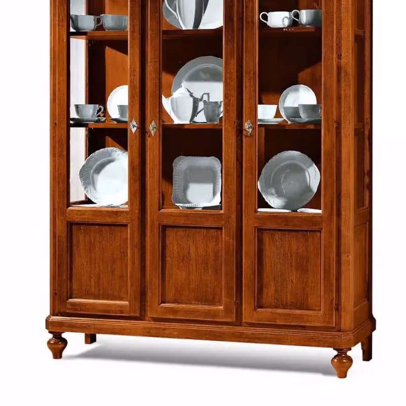 Vetrina in legno stile arte povera con 3 ante in vetro Mobili 2G colore noce L: 144 cm, P: 45 cm, H: 200 cm – 5