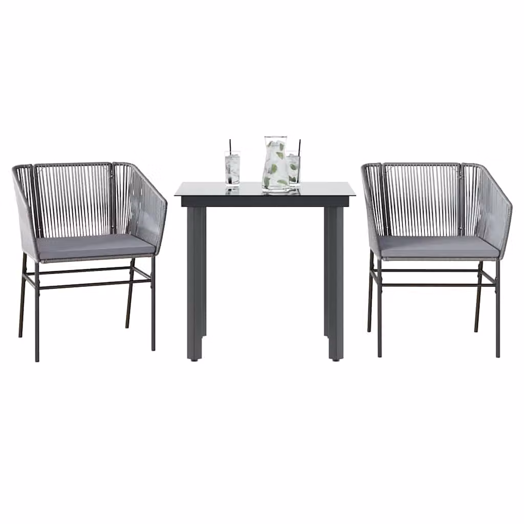 Set da pranzo da giardino vidaXL in polyrattan con tavolo in vetro e cuscini, grigio e nero