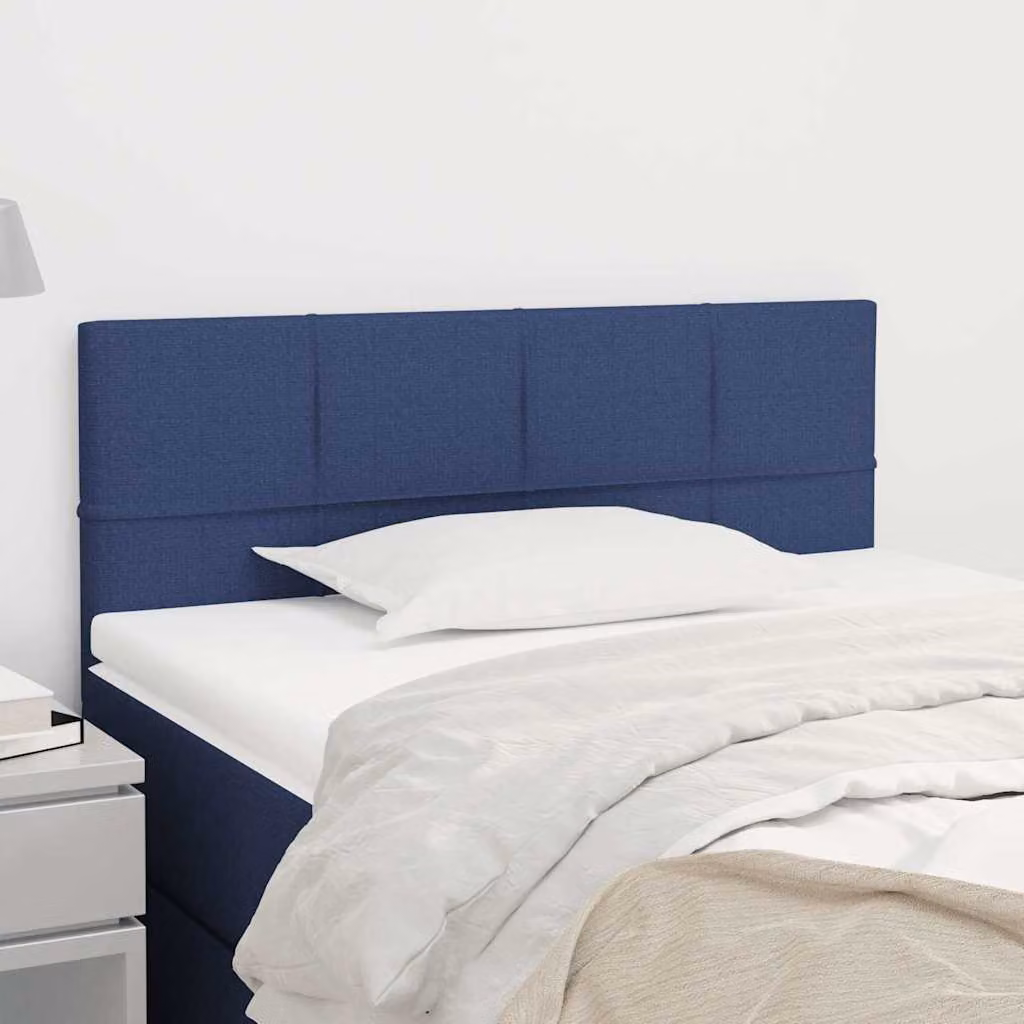 Testiera per letto vidaXL in tessuto blu con struttura in legno e pannello imbottito, L: 90 cm, P: 5 cm, H: 78-88 cm