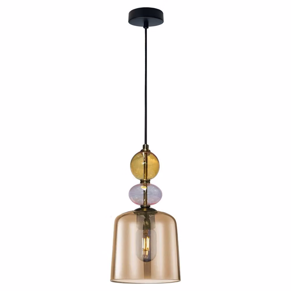 Lampada a sospensione decorativa, paralume in vetro color ambra, elementi decorativi, 1xE27 15W, TROPEA Light Prestige