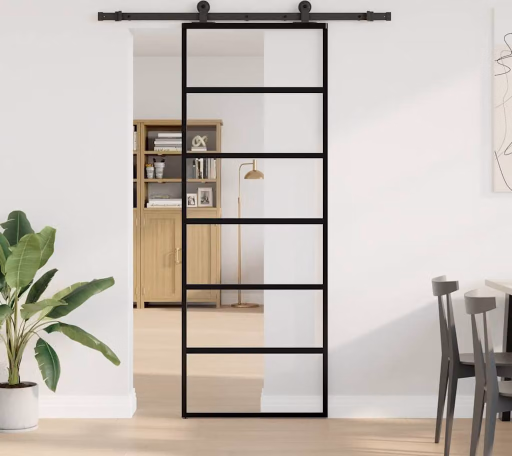 Porta Scorrevole con Ferramenta 76x205cm Vetro ESG Alluminio