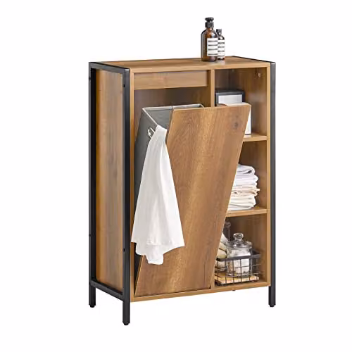 SoBuy Mobiletto Bagno Salvaspazio con Portabiancheria e Ripiani Aperti