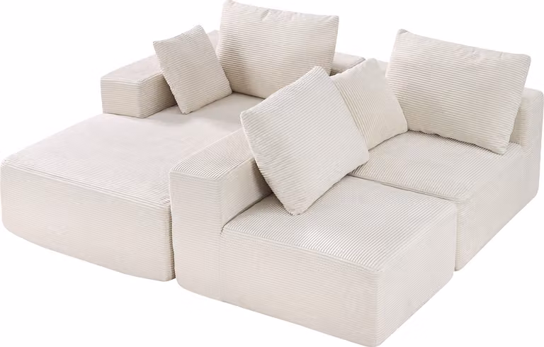 SucceBuy Divano modulare a L con chaise longue e cuscini in beige