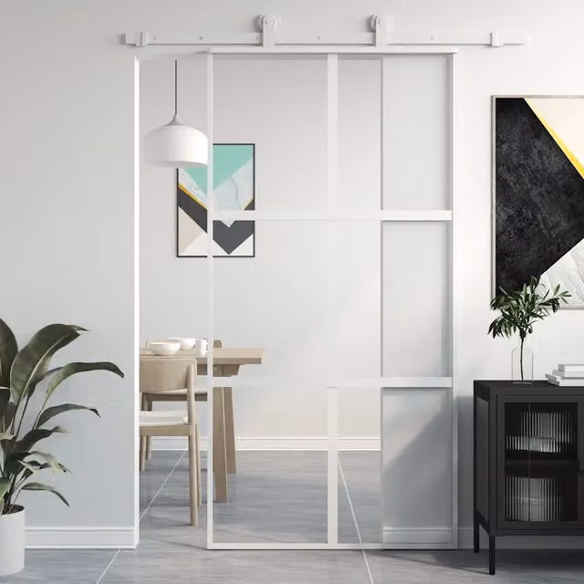 Porta Scorrevole vidaXL in Vetro Trasparente e Alluminio, Bianca, L: 102,5 cm, H: 205 cm – 1