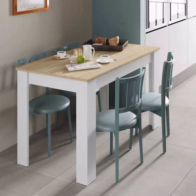 Tavolo fisso Anat DMORA per sala da pranzo, cucina o ufficio, design moderno, L: 109 cm, P: 67 cm, H: 78 cm, Bianco e Rovere