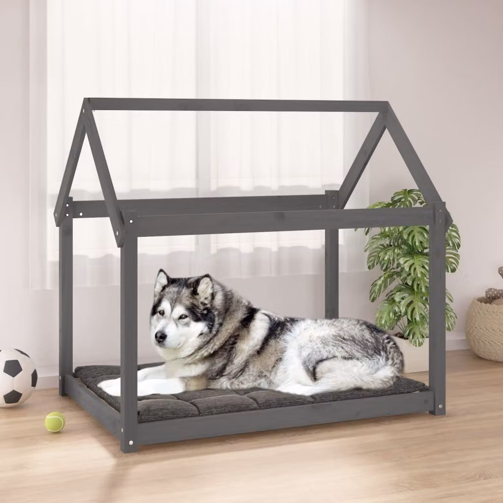 The Living Store Letto per cani grigio 111x80x100 cm in legno massiccio di pino