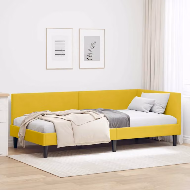 vidaXL Letto ad angolo moderno in velluto giallo con struttura in legno e doghe fisse L/P/H: 204 x 90 x 140 cm