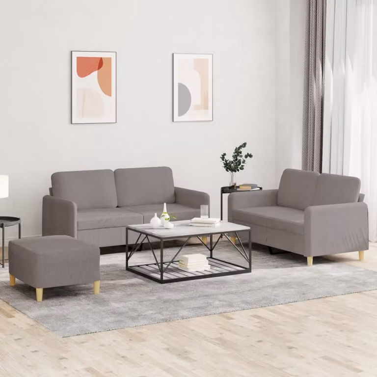 Maison Exclusive - Set divano a 3 pezzi con cuscini in tessuto color taupe