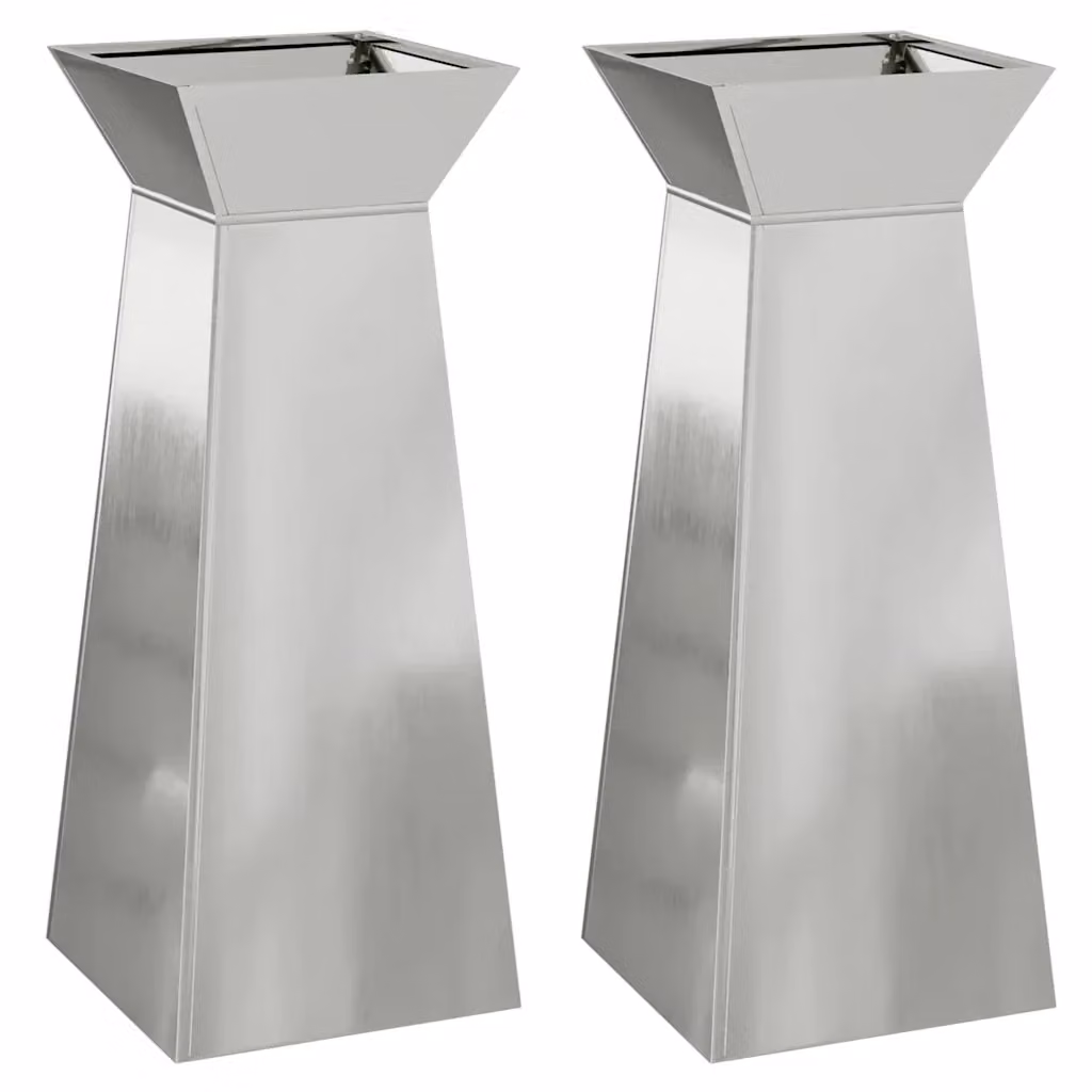 Set di 2 vasi a pilastro vidaXL per esterno, fioriere ornamentali colore argento, L/P/H: 40 x 40 x 101 cm – 2