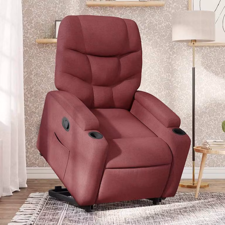 vidaXL Poltrona Alzapersona Reclinabile per Anziani in Tessuto Rosso con Braccioli e Assistenza Sollevamento Elettrica