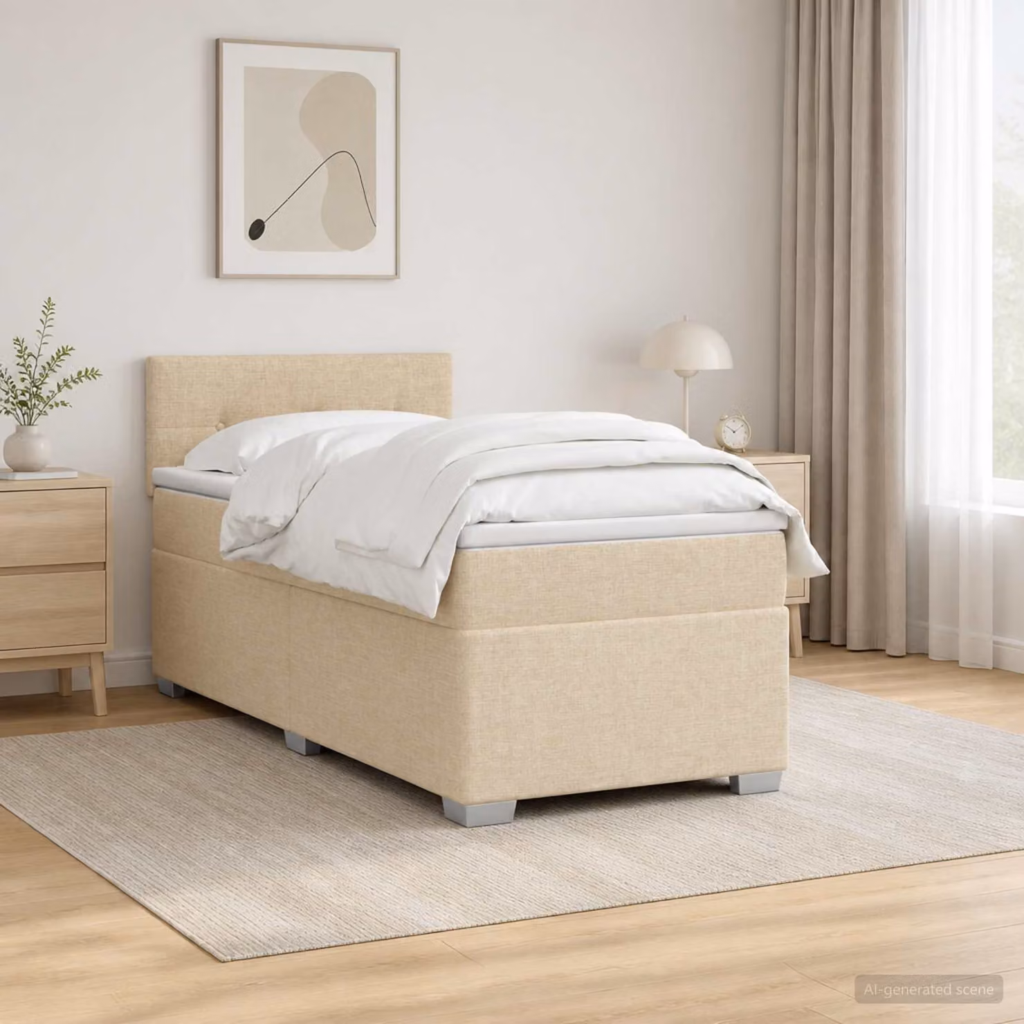 vidaXL Letto con Box Spring, Materasso Ibrido e Illuminazione LED, Colore Beige, L/P: 100 x 200 cm