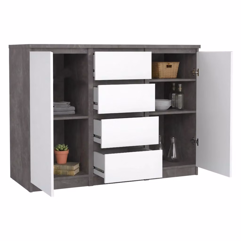 Credenza Angelika DMORA, Buffet e Madia da Soggiorno o Cucina, Bianco e Grigio Lucido, L: 121 cm, P: 50 cm, H: 91 cm – 2