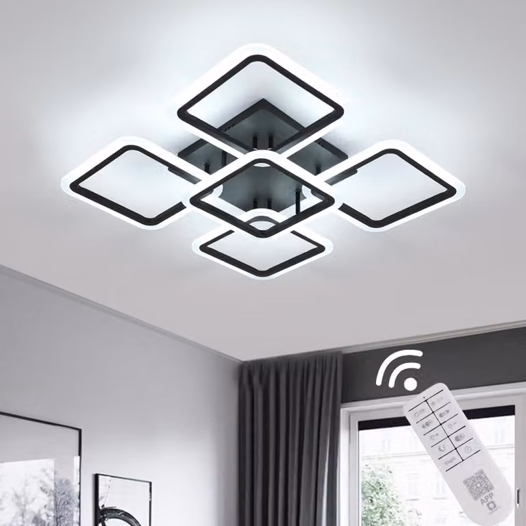 Lampada a LED da soffitto, modello 57W, 6400LM, dimmerabile, colore nero, forma quadrata