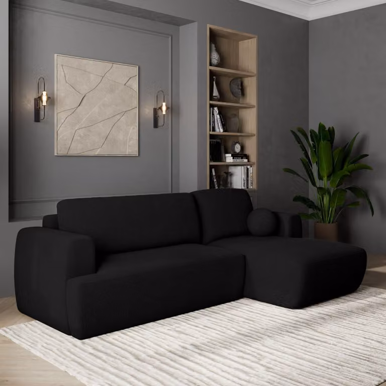 Divano angolare Masseno SENTI N R-S con funzione letto a L, divano con box letto, divano da salotto, divano, divano, divano letto, set di divani - nero, ORA O MAI PIÙ 100