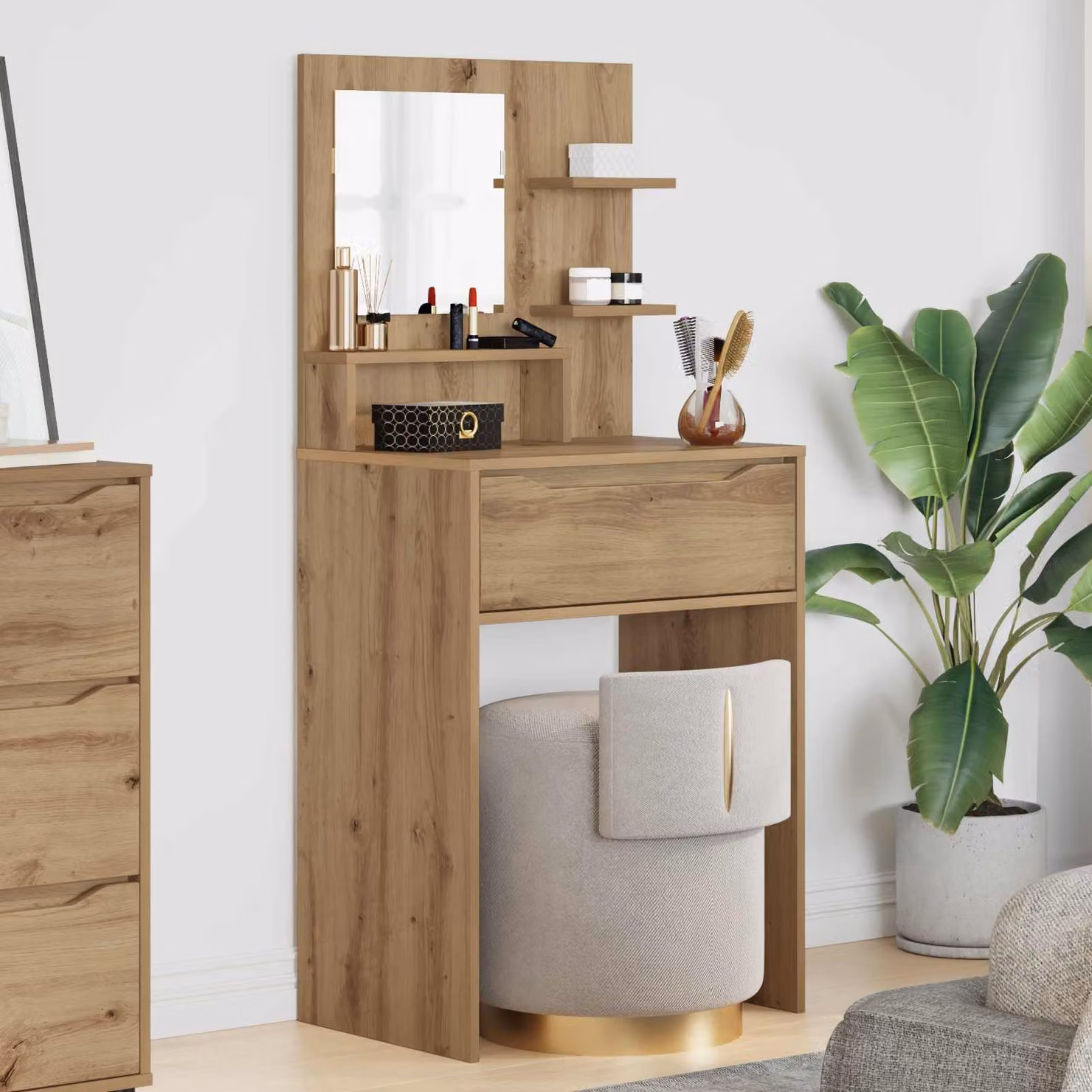 vidaXL Tavolo da Trucco Moderno in Legno Rovere Marrone L: 135,0 cm, P: 39,5 cm, H: 60,0 cm