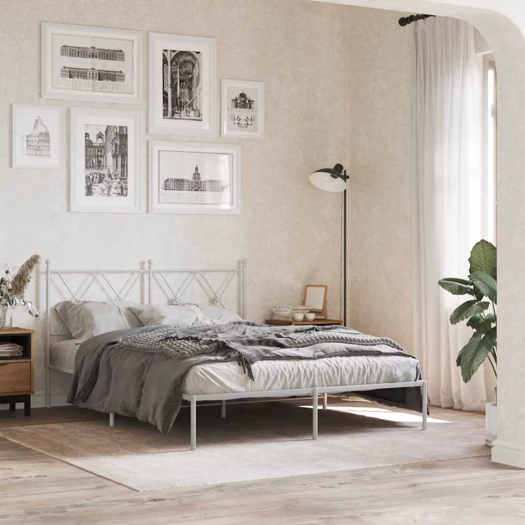 vidaXL Giroletto con Testiera in Metallo Bianco L/P/H: 140 x 190 x 90,5 cm
