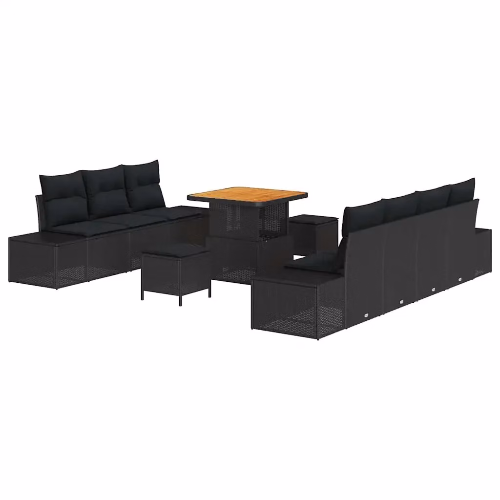 Set Divano da Giardino vidaXL 10 Pezzi Nero con Cuscini e Tavolino in Poly Rattan e Acciaio – 2