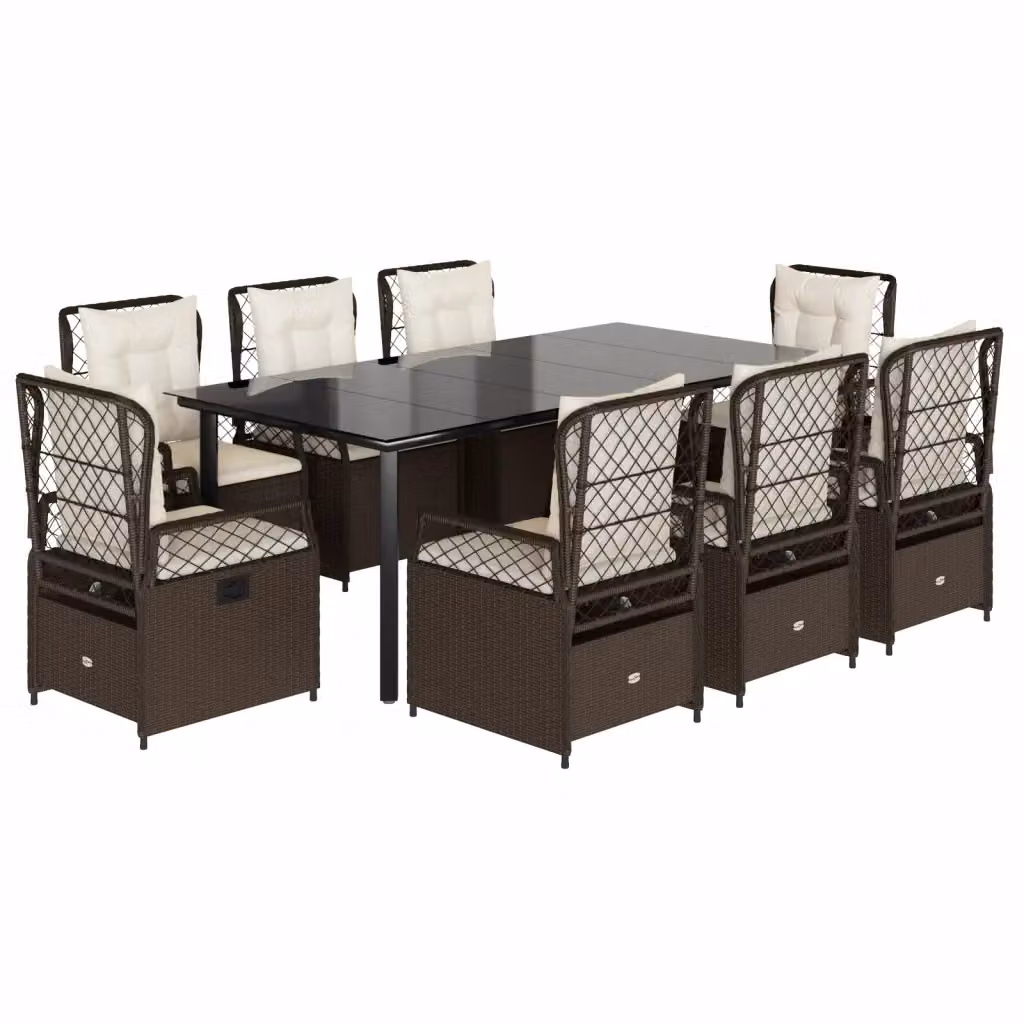 Set da pranzo da giardino vidaXL in polyrattan marrone con 9 pezzi e cuscini – 2