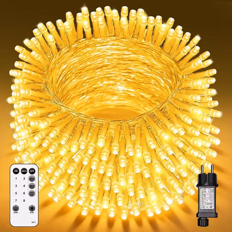 Catena luminosa a LED, 40 metri, 400 LED bianco caldo, grado di protezione IP44, timer, 8 modalità