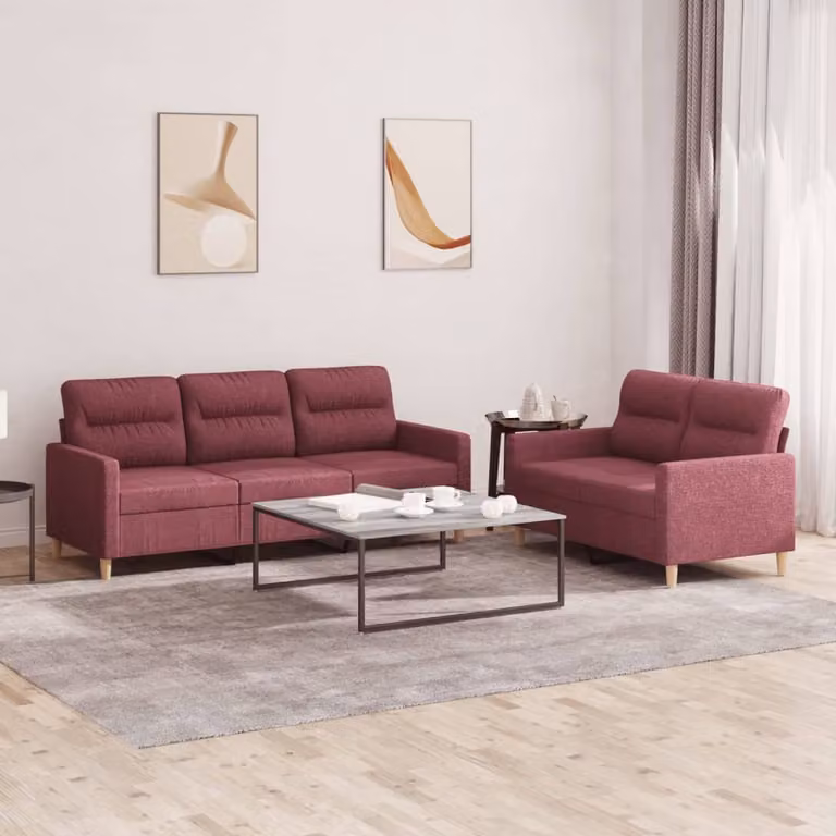Maison Exclusive - Set divano a 2 posti con cuscini in tessuto bordeaux