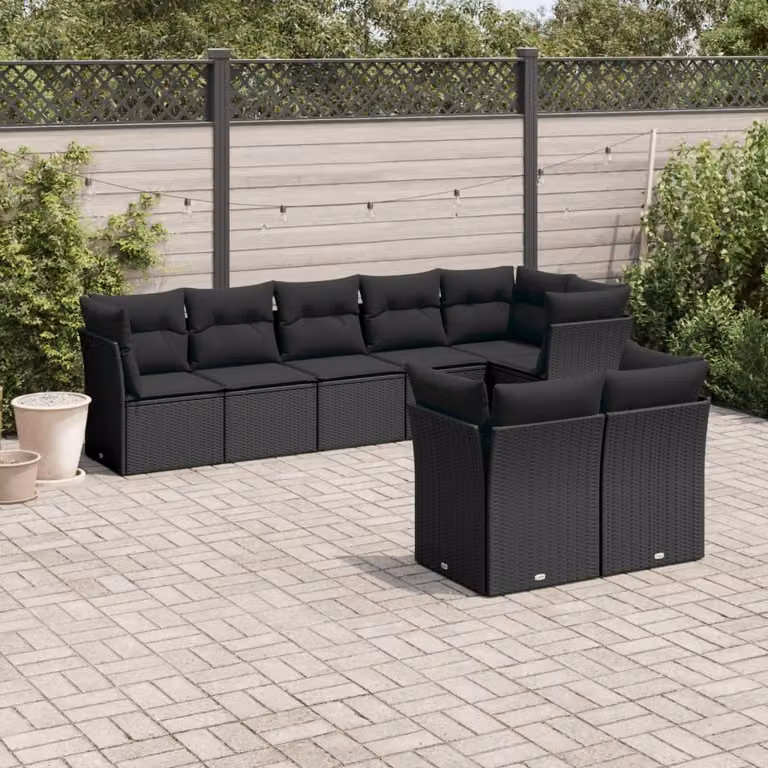 Maison Exclusive - Set da giardino 8 pezzi con cuscini in polyrattan nero