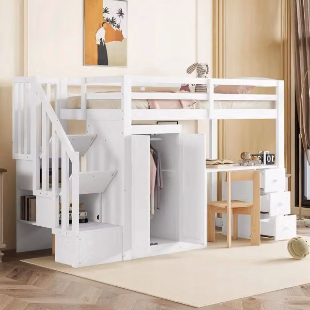 Letto a castello 90x200 - Xylo - Bianco con scrivania senza materasso