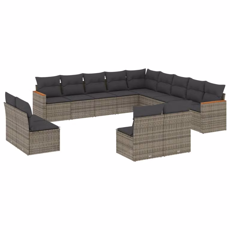 Set Divani da Giardino 13 pz con Cuscini Grigio in Polyrattan