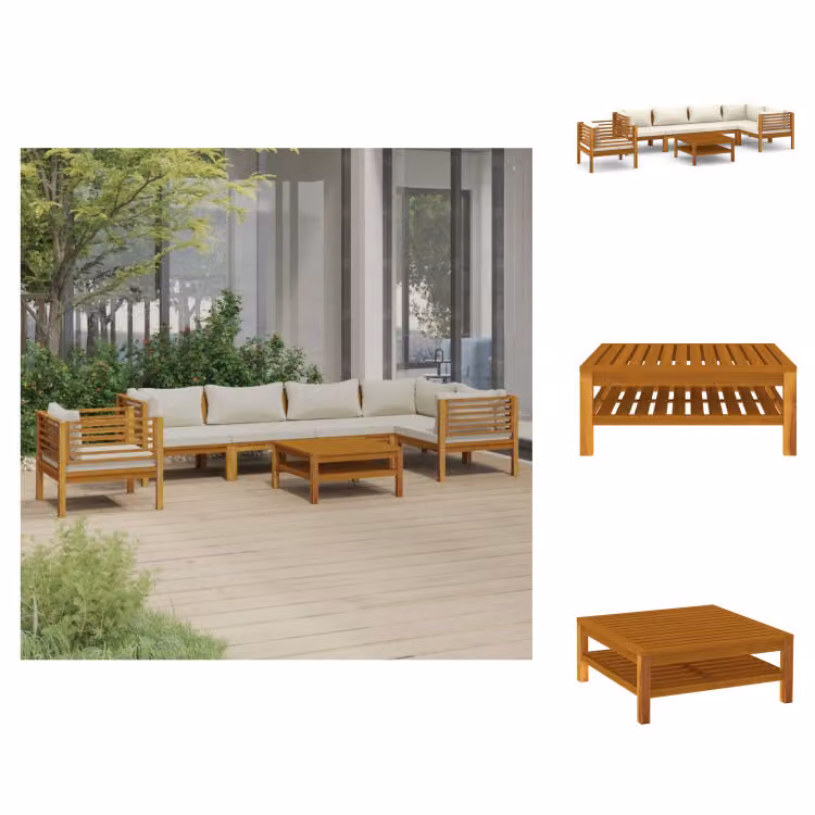 vidaXL set da salotto da giardino 7 pezzi con cuscini crema in legno massiccio di acacia - Set di mobili da giardino