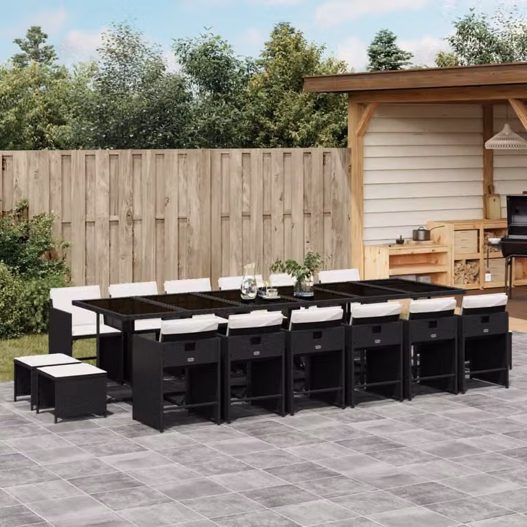 vidaXL Set da Pranzo da Giardino Moderno in Polyrattan da 17 Pezzi con Cuscini Nero e Bianco