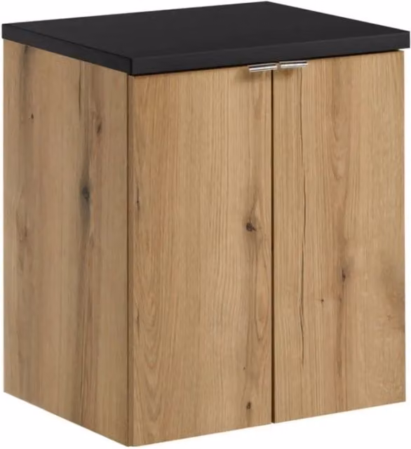 Set da bagno sospeso VANO effetto rovere e nero 50cm: mobili sottolavello con armadietti + piano per lavabo