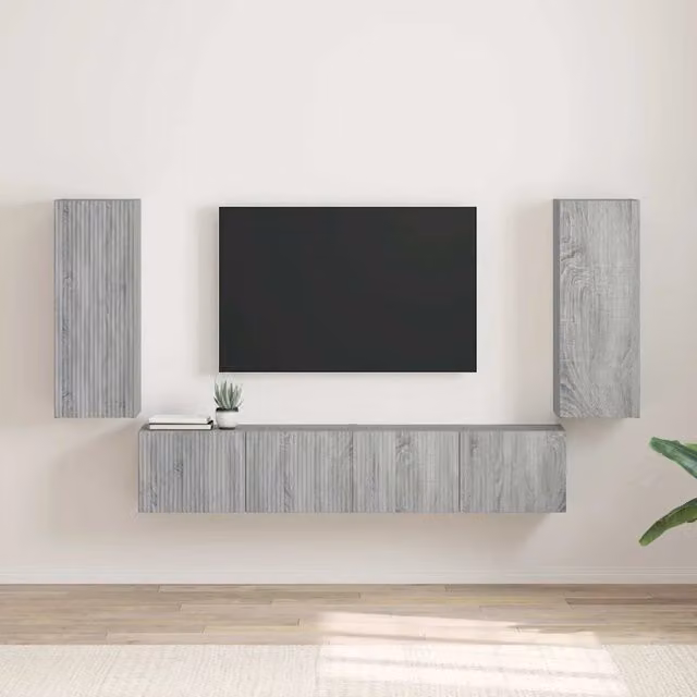 Set di 2 mobili TV da parete moderni vidaXL in legno grigio, L/P/H: 80 x 31 x 30 cm