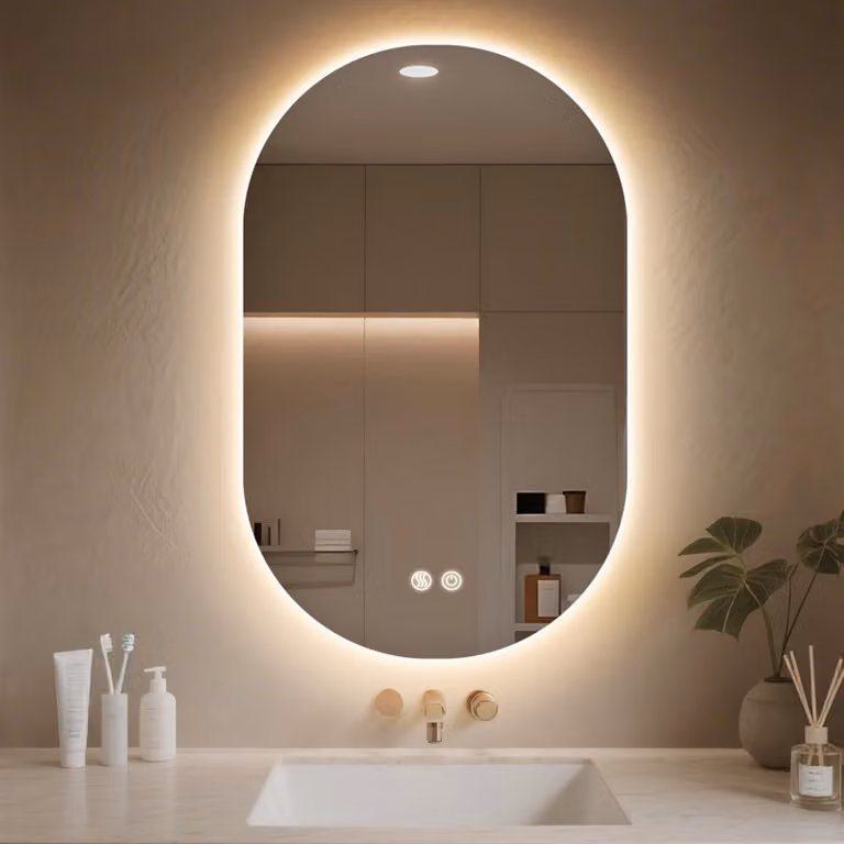 Specchio a LED ovale da parete, 80x50 cm, con funzione di regolazione dell'intensità luminosa e antigoccia