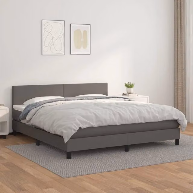 Letto Ibrido con Giroletto a Molle e Materasso vidaXL in Similpelle Grigia e Bianca L/P/H: 160 x 200 x 78 cm