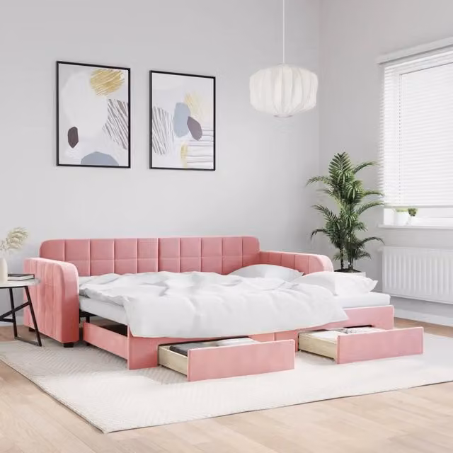 Divano Letto Moderno vidaXL in Velluto Rosa per Soggiorno e Camera da Letto – 1