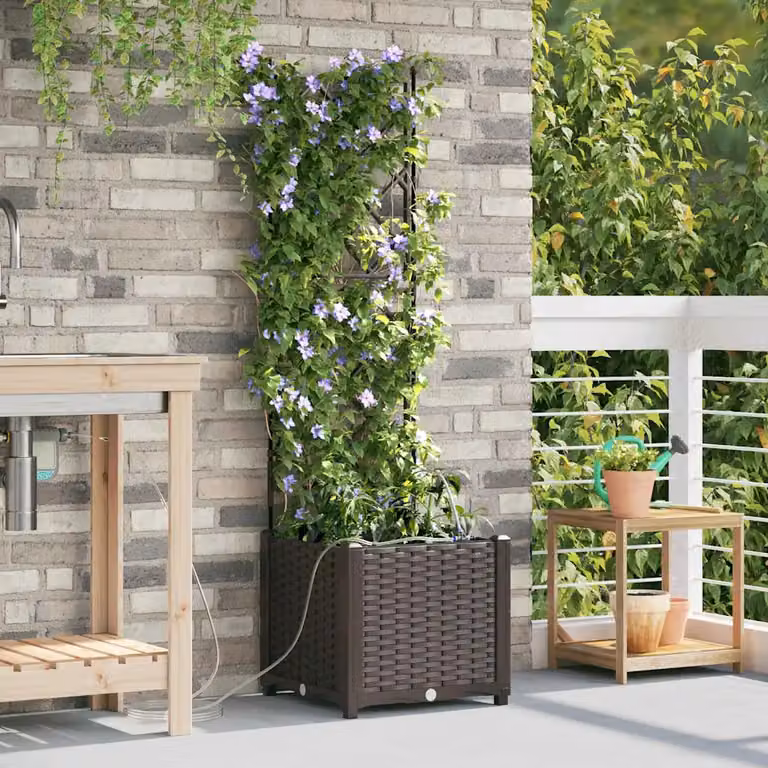 Vaso da giardino vidaXL in plastica marrone L/P/H: 40 x 40 x 142 cm