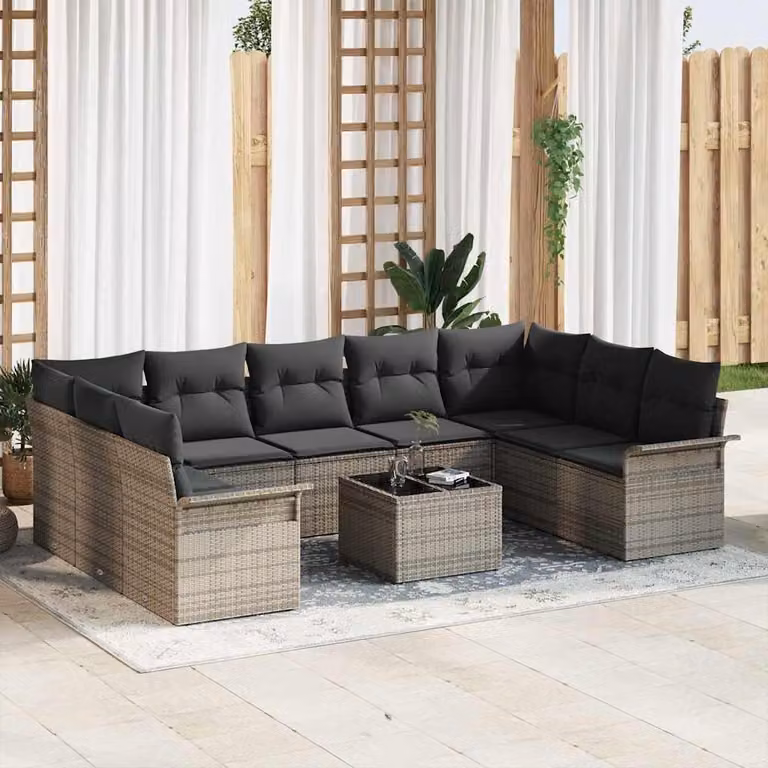 Maison Exclusive - Set Divano da Giardino con cuscino 10 pcs Grigio polyrattan