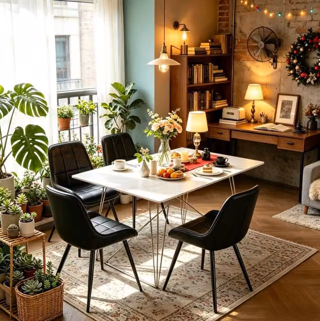 Set di 4 Sedie da Sala da Pranzo con Seduta Imbottita in Ecopelle e Struttura in Metallo