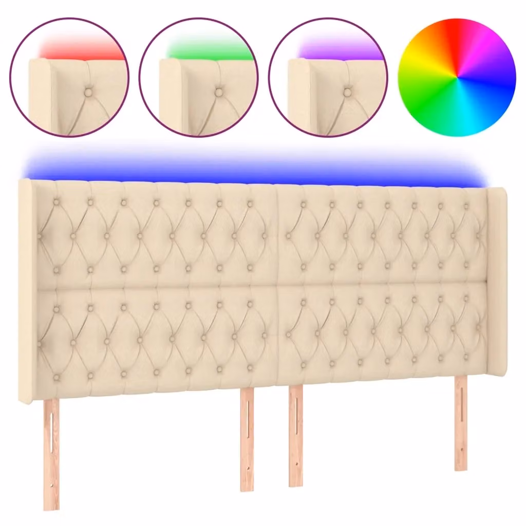 Testiera con LED e porta USB vidaXL in tessuto beige, L: 183 cm, P: 16 cm, H: 118/128 cm – 2