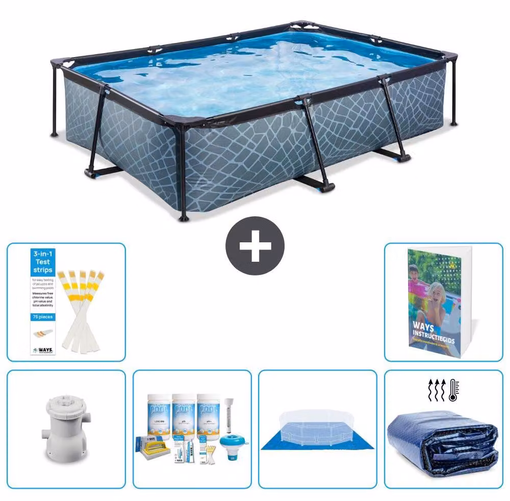 Piscina fuori terra rettangolare - aspetto pietra - 300x200x65 cm - composta da 5 elementi - modello S289