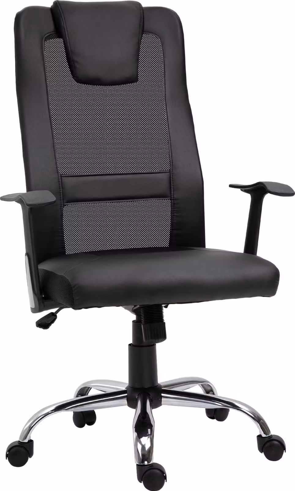 Sedia da ufficio ergonomica Moonbite, con meccanismo basculante, schienale in rete a forma di "S" con cuscini per la testa e la zona lombare, regolabile in altezza, rivestita in ecopelle, colore nero