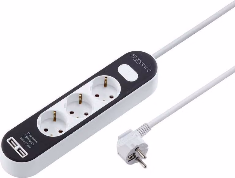Sygonix SY-4538534 Presa multipla con interruttore a 3 vie Bianco, contatto di terra nero 1 pz