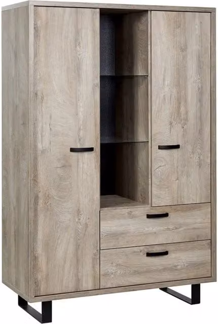 Mobile da stoccaggio XL NEWTON – 2 porte, 2 cassetti e 3 vani – Rovere chiaro – L120 x H180 x P50 cm