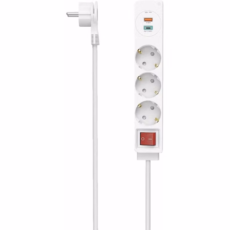 Hama Steckdosenleiste, 3-fach, USB-C/A 18W, PD/QC, Schalter, Flachst., 1,4 m, W (00223185)