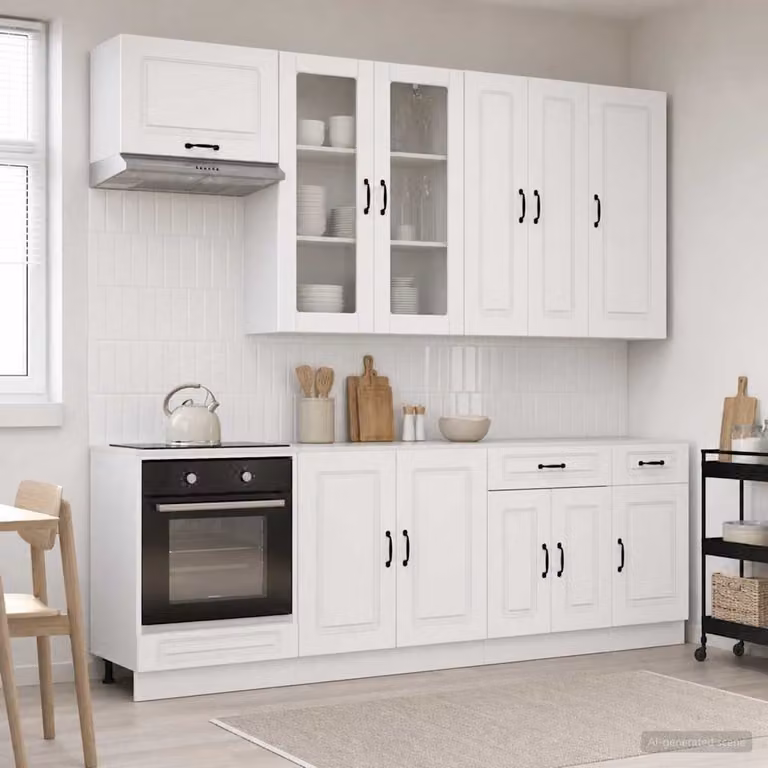Unità cucina moderna vidaXL KALMAR in 8 pezzi bianco lucido con ante in vetro e cassetti in MDF