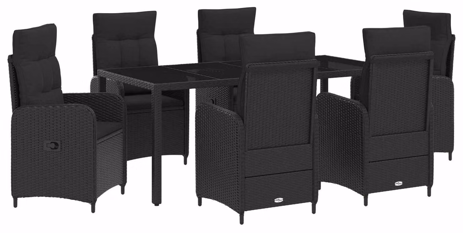 Set da pranzo per esterni 7 pcs Nero 190 x 90 x 75 cm