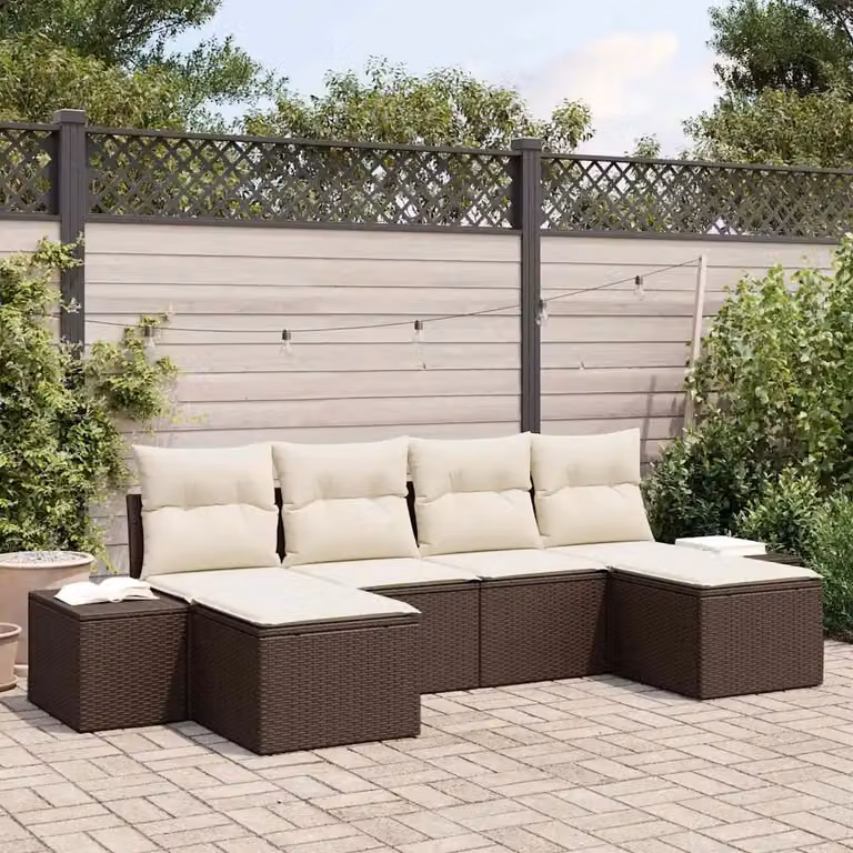 Set Divano da Giardino a L vidaXL in Polyrattan Marrone con Cuscini Beige e Struttura in Metallo