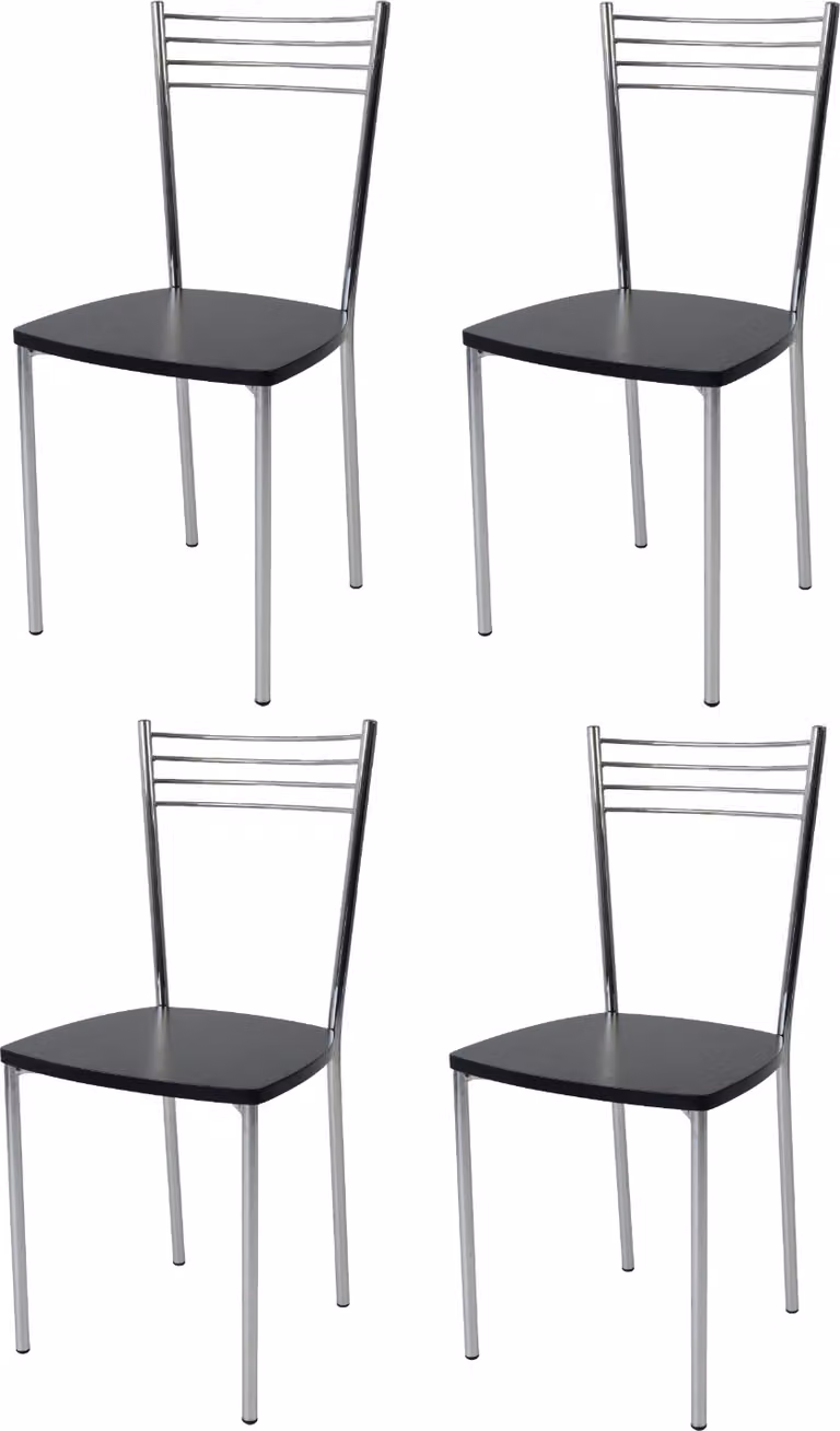 t m c s Tommychairs - Set di 4 sedie moderne ELENA per cucina e sala da pranzo, struttura robusta in acciaio cromato, sedile in legno in colore nero anilina