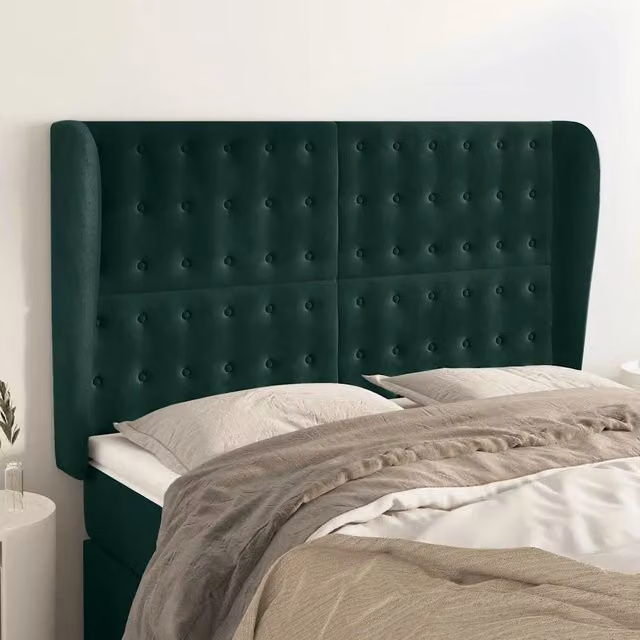 Testiera ad orecchio vidaXL in velluto verde con struttura in legno, L: 147 cm, P: 23 cm, H: 118-128 cm – 1