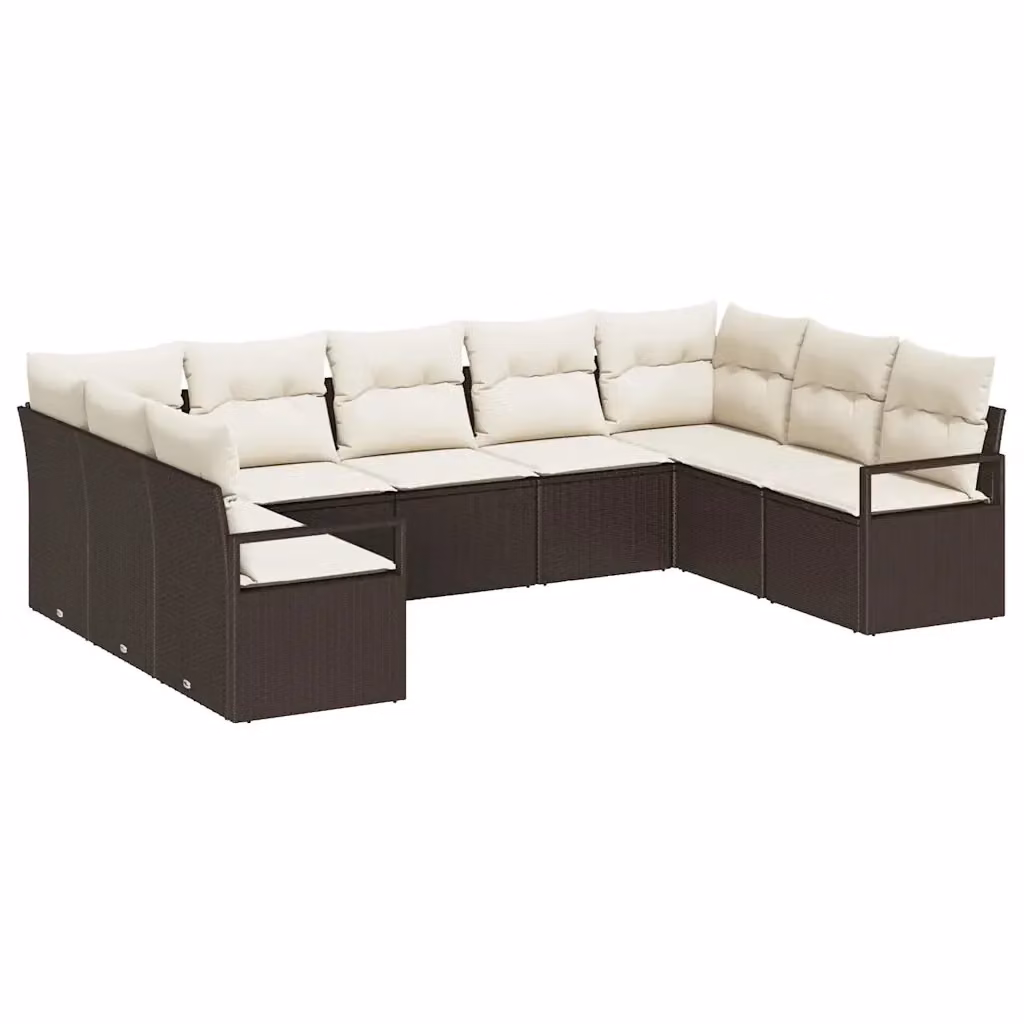Set di divani da giardino vidaXL a forma di U composto da 9 pezzi in rattan marrone con cuscini beige e struttura in acciaio rivestito in polvere – 2